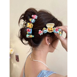 Sj* 卡通海綿寶寶抓夾 女夏季派大星髮夾 後腦勺鯊魚夾發卡頭飾