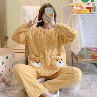 睡衣女冬季珊瑚絨加厚加絨可愛卡通丸子大碼法蘭絨家居服套裝春秋珊瑚絨睡衣 法蘭絨睡衣 冬季睡衣 保暖衣 棉衣 睡衣