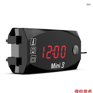 3 合 1 摩托車儀表 LED 數字時鐘溫度計電壓電壓表防水電池監控儀表 6-30V 用於汽車船用摩托車