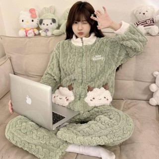 珊瑚絨睡衣女冬季加厚毛絨ins可愛卡走讀生外穿法蘭絨家居服套裝珊瑚絨睡衣 法蘭絨睡衣 冬季睡衣 保暖衣 棉衣 睡衣
