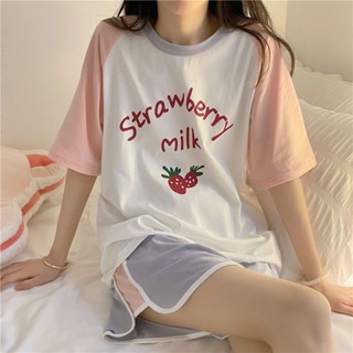 {現貨下單}【3037人好評】日系甜美小清新ins睡衣女夏季學生短袖寬鬆休閒運動家居服套裝