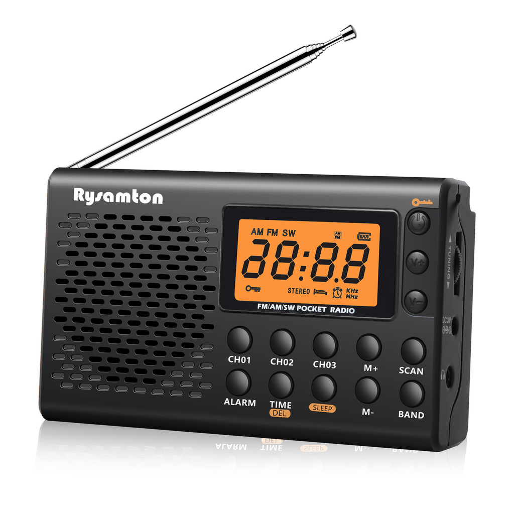 Rysamton 便攜式 AM/FM 短波收音機大數字顯示,帶睡眠定時器和鬧鐘功能,電池供電收音機