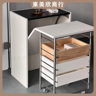 中古實木折疊桌 多功能長方形桌子 隱形床頭桌 可移動小推車 學習辦公書桌