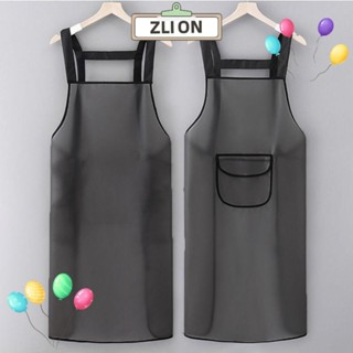 ZLION1廚房圍裙,透明黑色防水工作圍裙,PVC耐油防汙清潔圍裙