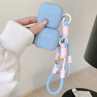 Airpods Pro 2 4 3 1 簡單純藍色軟 TPU 耳機套耳塞套帶防丟笑臉吊墜帶無線耳機保護殼