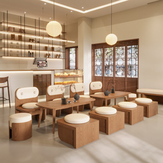 『 MUU 』實木卡座沙發奶茶店桌椅組合咖啡廳茶樓餐桌商用餐飲靠牆座椅客製化