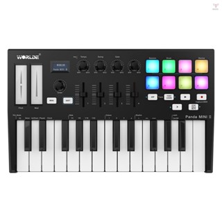 Worlde Panda MINI II 便攜式 25 鍵 USB MIDI 鍵盤控制器,帶 8 個 RGB 背光觸發墊