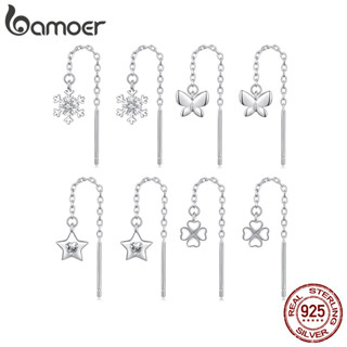 Bamoer 925 純銀耳環雪蝴蝶星光設計珠寶女士禮物