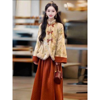 【橙小姐服裝店】大尺碼女裝 套裝女 S-4XL 200斤 大尺碼胖mm 新中式國風 紅色外套 半身裙 兩件套