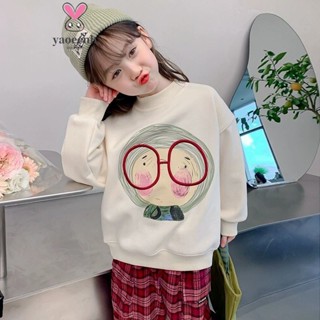 【YAOEENH】120-170CM 秋冬款女童可愛寬鬆休閒大學T 中大童刷毛加厚保暖中領長袖上衣 現貨 快速出貨