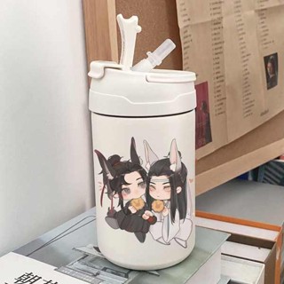 保溫杯 咖啡保溫杯 日本保溫杯 魔道祖師手提周邊水杯直飲吸管印花杯子高顏值不鏽鋼保溫杯