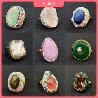 [MIJING]vintage巴洛克珍珠閃光石戒指法式複古高級感中古開口戒