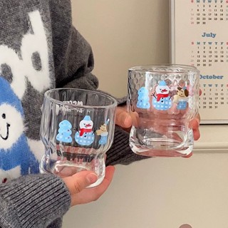 現貨【玻璃杯】ins風 玻璃杯 雪人可愛杯子 家用 喝水杯 女生 高顏值 啤酒杯 牛奶咖啡杯
