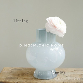 新品熱銷 免運🎀【30天熱銷4076件】中古芬頓高顔值玻璃花瓶法式ins奶玉色客廳插花擺件高階感花器