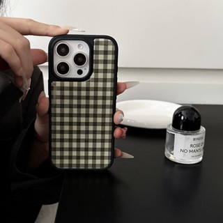 棕綠色格子手機殼防摔手機殼適用於 iPhone 16 Promax 15 Promax 11 12 13 14plus