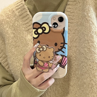 日韓ins卡通可愛黑皮kitty手機氣囊支架比基尼搞怪小眾伸縮滴膠女