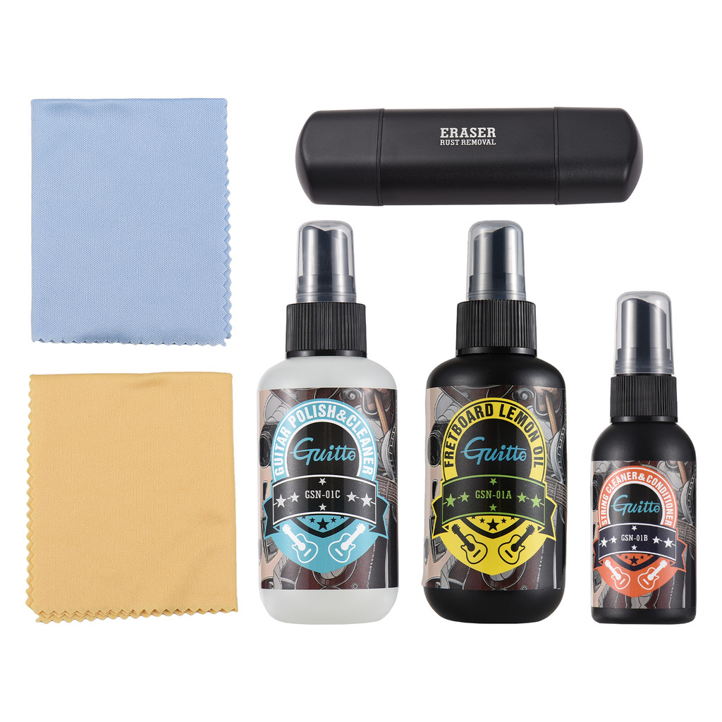Guitto 吉他清潔護理套裝 120ml 指板檸檬油 50ml 防銹護理油 120ml 吉他 Cl 清潔拋光劑帶弦除鏽