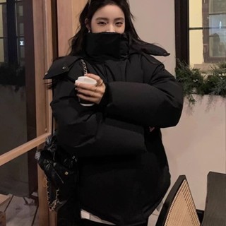 ❤️四月精選❤️灰色棉服女短款2024年新款鼕季立領連帽愛心加厚零下30度麵包服女熱賣中🎆🎆