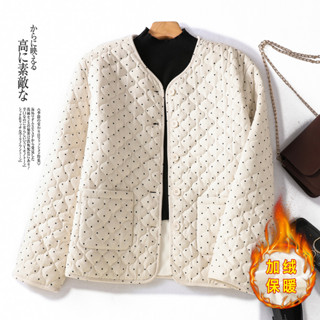 2024秋冬新款撞色波點棉服寬鬆顯瘦保暖個性燈芯絨外套女