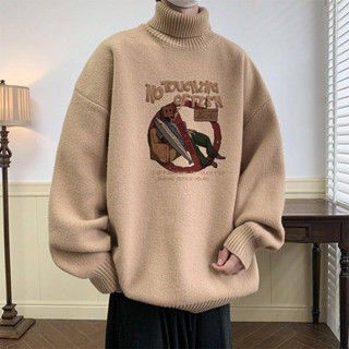 NANS 臺灣現貨 男生毛衣 喪系動漫高領毛衣男潮牌寬鬆慵懶風秋冬季2024新款針織衫外套大碼