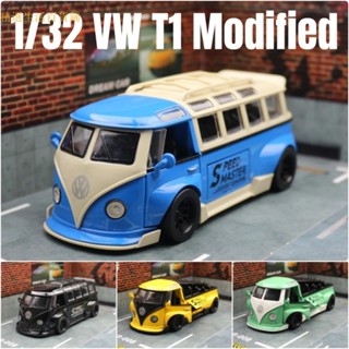 模型車 1：32 Volkswagen T1 BUS JDM改裝跑車復古巴士 汽車模型 模擬開門 玩具車 閤金車模 耶誕