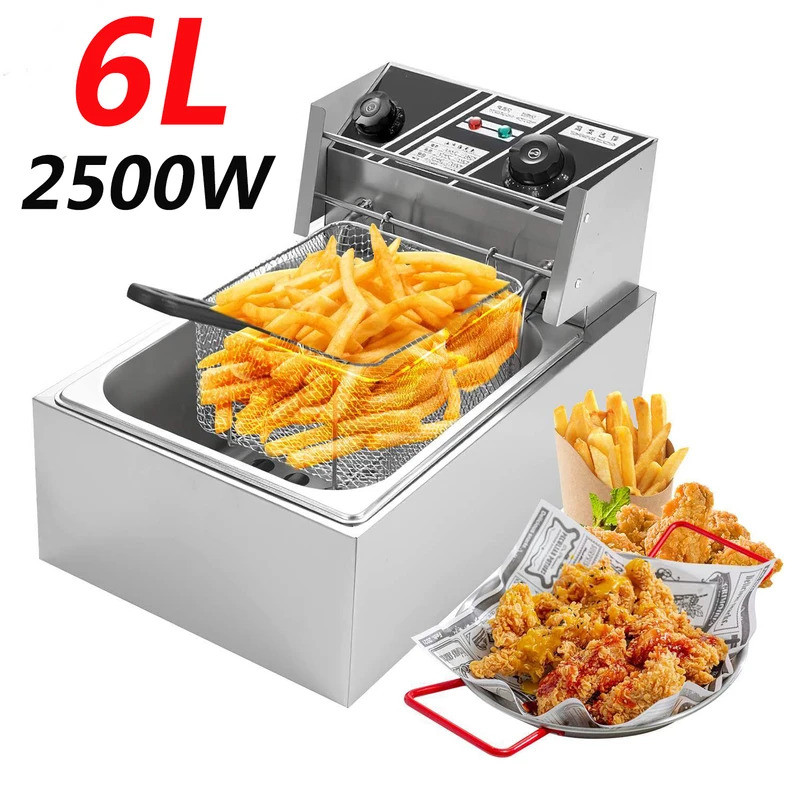 2500W 6L 不銹鋼油炸爐單引擎無鋼鷄鷄肉薯條油炸機隨時