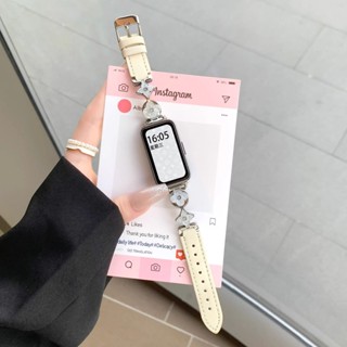 免運錶帶女士 質感皮適用華為手環98代秋冬款7/6pro運動皮質金屬四葉草小香風腕帶