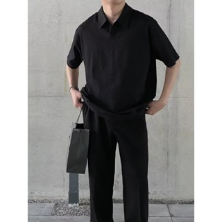 【HOT 本舖】男裝 夏裝新款短袖Polo衫男士寬鬆翻領T恤肌理感韓版半袖墜感休閒上衣
