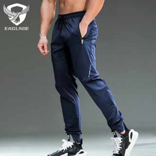 EAGLADE 慢跑排汗翻邊慢跑褲男士運動服男士長褲速乾透氣可拉伸海軍藍 E05