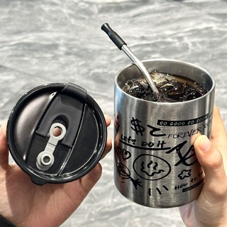 【臺灣出貨】塗鴉不鏽鋼保溫杯便攜戶外水杯家用隨手杯杯子男辦公室情侶咖啡杯