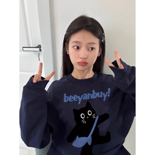 slowly衣客 現貨 純棉衛衣 大學T 長袖上衣 oversize 大學T 潮流衣服 刷毛 卡通印花 秋冬女裝