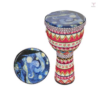 非洲手鼓 8 英寸便攜式 Djembe 鼓打擊樂器,帶彩色藝術圖案兒童輕手鼓早教樂器 Gi