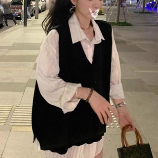 衣時尚 上衣 針織衫 毛線衣馬甲 背心 新款針織背心馬甲寬鬆顯瘦中長款V領毛衣馬夾外套ME050-6056.