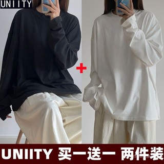 P3-UNIITY白色長袖T恤女ins潮新款秋冬寬鬆春秋季內搭打底衫上衣百搭