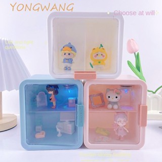 YONGWANG亞克力模型顯示框,儲物盒防塵亞克力展示娃娃盒,粉色/藍色展示架雙層透明數字展示盒