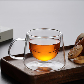 創意雙層玻璃杯帶把加厚耐熱玻璃杯馬克杯咖啡杯茶杯果汁杯泡茶杯