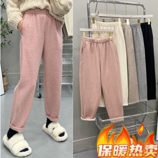 加絨加厚休閒褲女2022冬季新款直筒寬鬆顯瘦百搭闊腿小個子奶奶褲