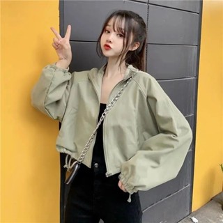 【Season Wardrobe】韓版學生百搭外套女2024年新款寬鬆時尚短款休閒抽繩開衫上衣潮流