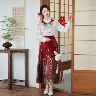 【馬面裙套裝】實拍 馬面裙 新款套裝敬酒服新娘雲肩襯衫 訂婚禮服新中式婚服 氣質優雅馬面裙套裝 復古織金馬面裙兩件套