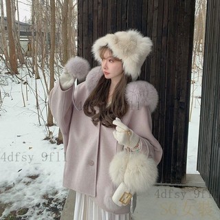 『珞伊不覺優選』反季安可拉紅新年韓係鬥篷羊毛呢大衣外套女冬季連帽呢子大衣