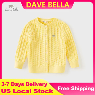Dave Bella 女童長袖紐扣開衫春秋針織毛衣兒童休閒棉大衣上衣DB 3243397