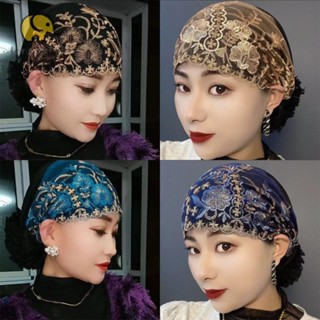 LONNGUVO 頭巾,彈性全罩帽,花朵刺繡透氣罩白髮頭帶帽