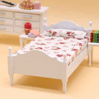 1:12娃娃屋dollhouse迷你傢俱模型臥室場景微縮傢俱模型單人床