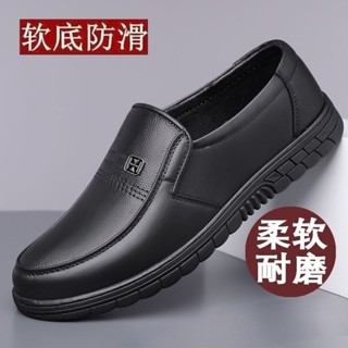仿皮皮鞋男士春季新款透氣軟底防滑一腳蹬休閒鞋商務中老年爸爸鞋