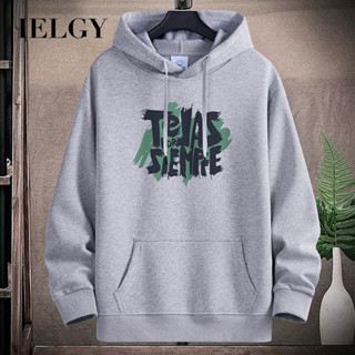 IELGY 13 色加大碼棉質連帽衛衣男士新款口袋寬鬆休閒中性上衣 TEJAS 印花
