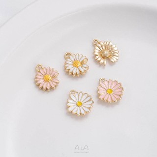 宏雲Hongyun-Ala新品-14k包金保色滴油小雛菊吊墜白色粉色菊花掛件diy手鍊項鍊飾品吊飾