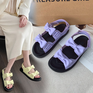 Chicwalks女鞋店 韓國涼鞋 2024夏季新款 增高 3CM 魔術貼 厚底涼鞋 仙女風 蝴蝶結 防滑 銀色