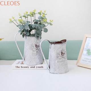 CLEOESGU鐵藝術桶,鳥類空乾花花瓶,水壺擺件法國文字田園鐵藝鐵製容器人造花