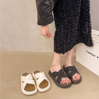 【桃園出貨&限時秒殺】【2173人收藏】厚底拖鞋女夏季2024新款外穿高階交叉裙子時尚鬆糕沙灘涼鞋一字拖