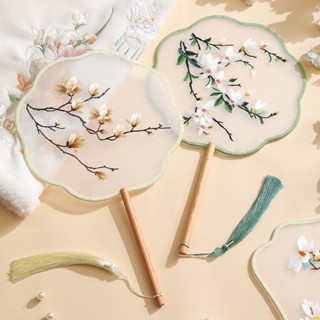 刺繡團扇古風漢服扇子蘇州蘇繡中國風旗袍兒童圓扇夏天舞蹈扇專用sanz514